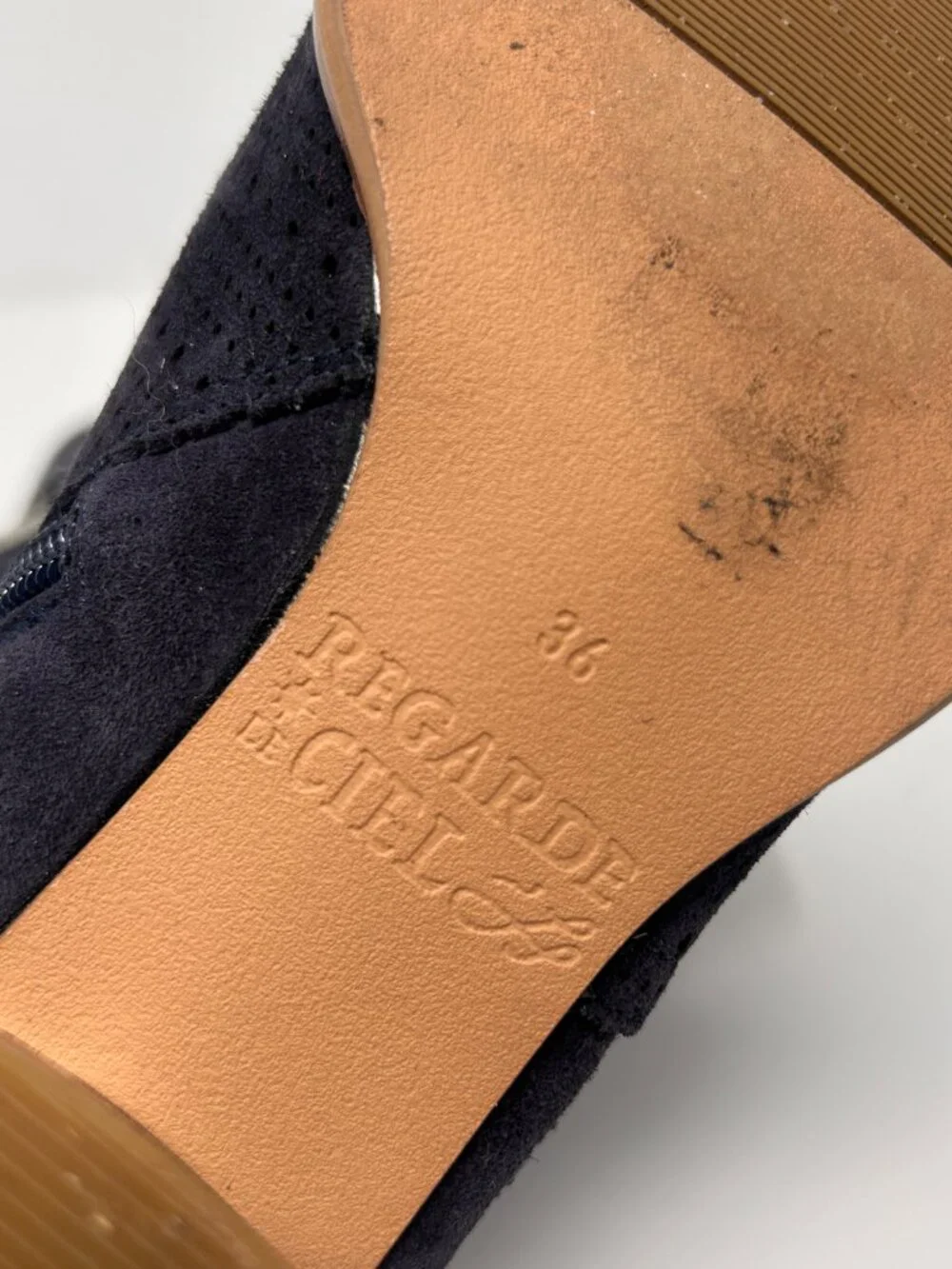 Regarde Le Ciel Navy Perforated Suede Ankle Boots EU 36 US 5.5 Block Heel